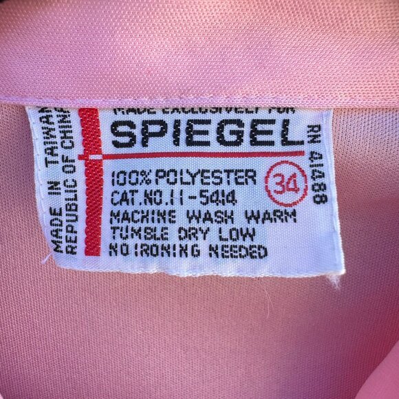 Spiegel Vintage 70s 80s Pink Pleated Long Sleeve Bow Collar Band Waist Blouse M - Picture 3 of 7